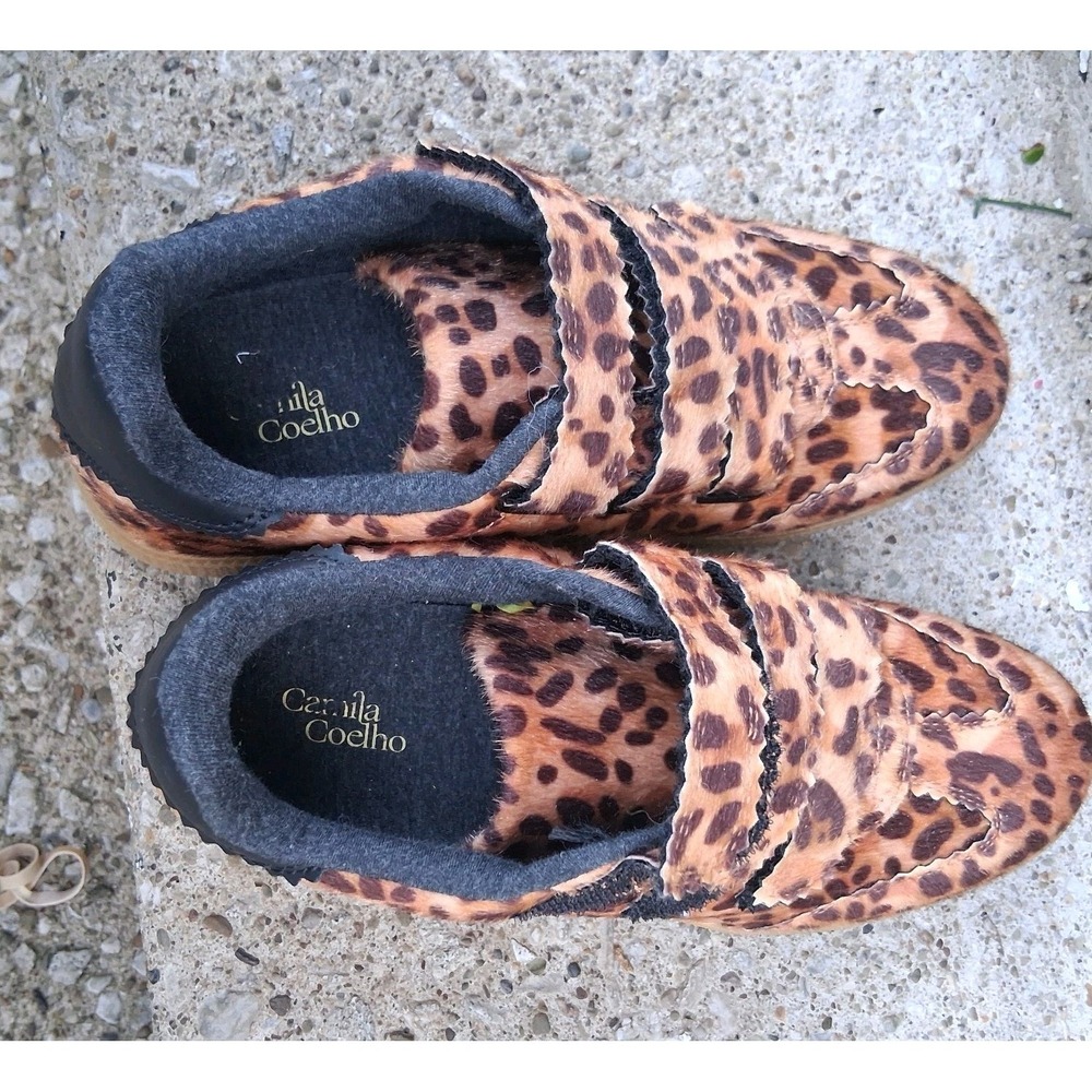 Camila Coelho Bastion Leopard Print Strap Shoes 6 Very Cool Boho EUC